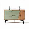 Modern double sink bathroom vanity with green and wood finish 100 x 50 x 85cm