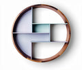 Round wooden wall shelf with geometric partition design 60 x 60 x 10cm