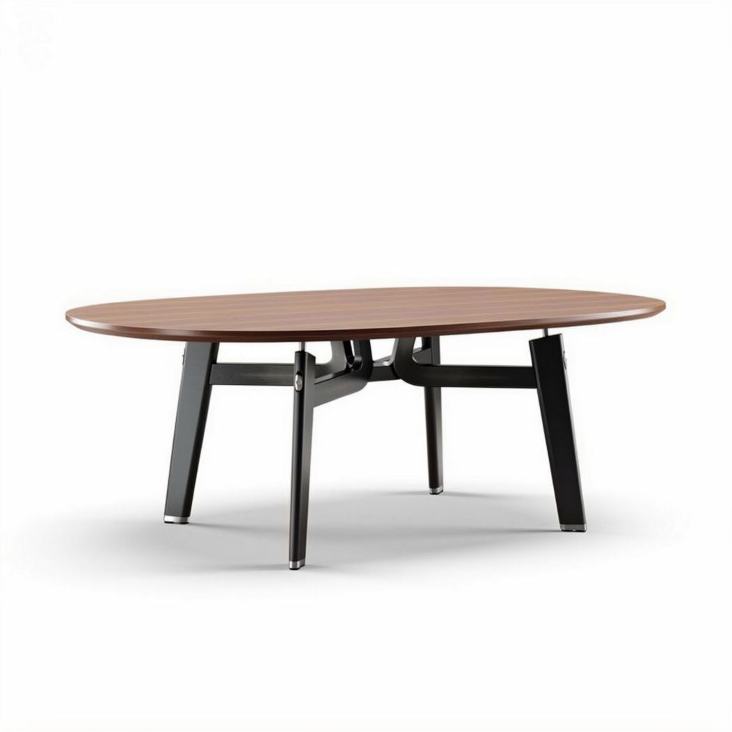 Oval coffee table with wooden top and metal legs 120 x 80 x 45cm