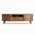 Wooden television stand with storage cabinet in natural finish 150 x 40 x 50cm