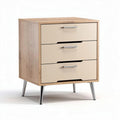 Modern nightstand in natural wood finish with three drawers and metal legs 40 x 40 x 60cm
