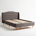 Upholstered platform bed frame with storage drawers in gray 200 x 160 x 100cm
