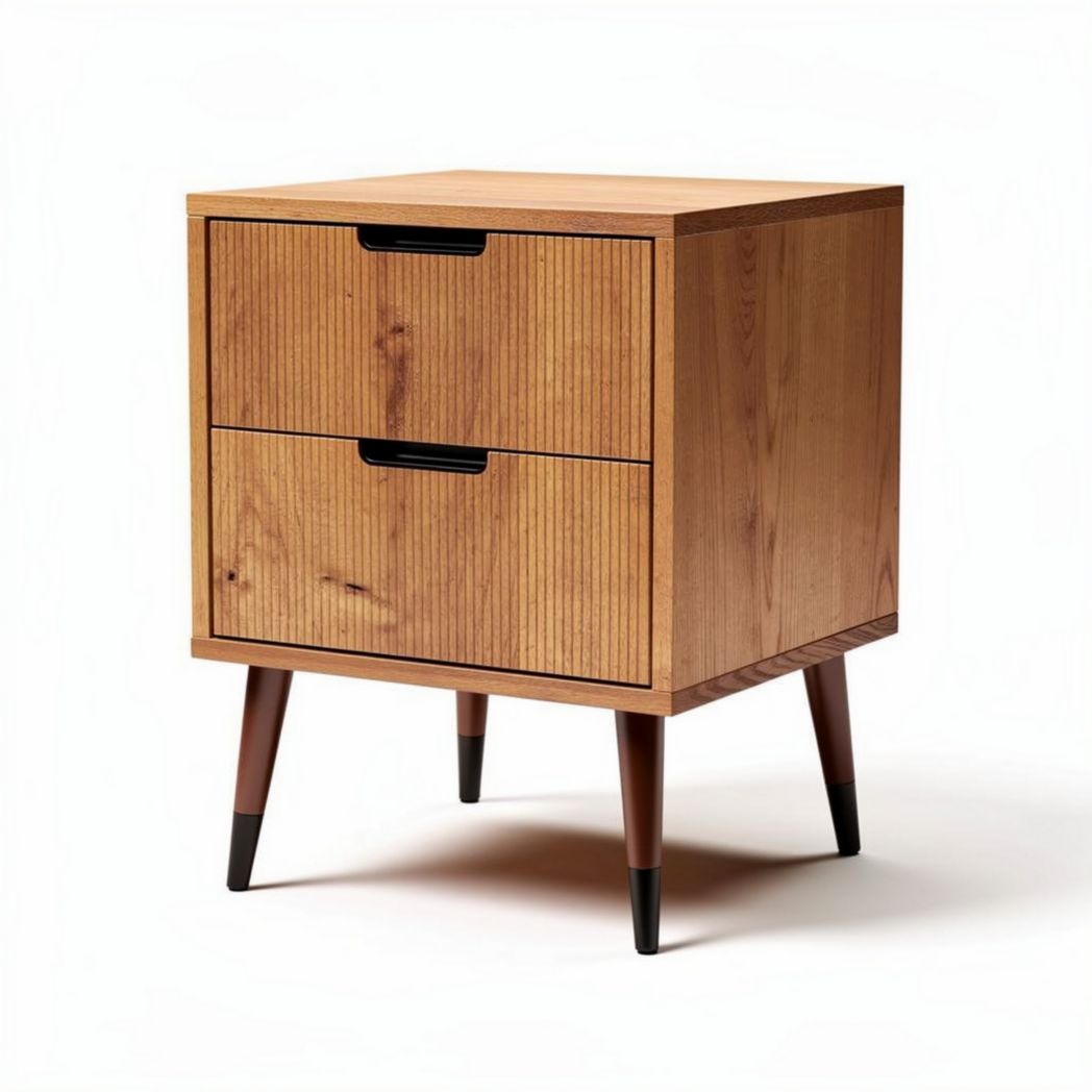 Wooden nightstand with two drawers and tapered legs 40 x 40 x 50cm