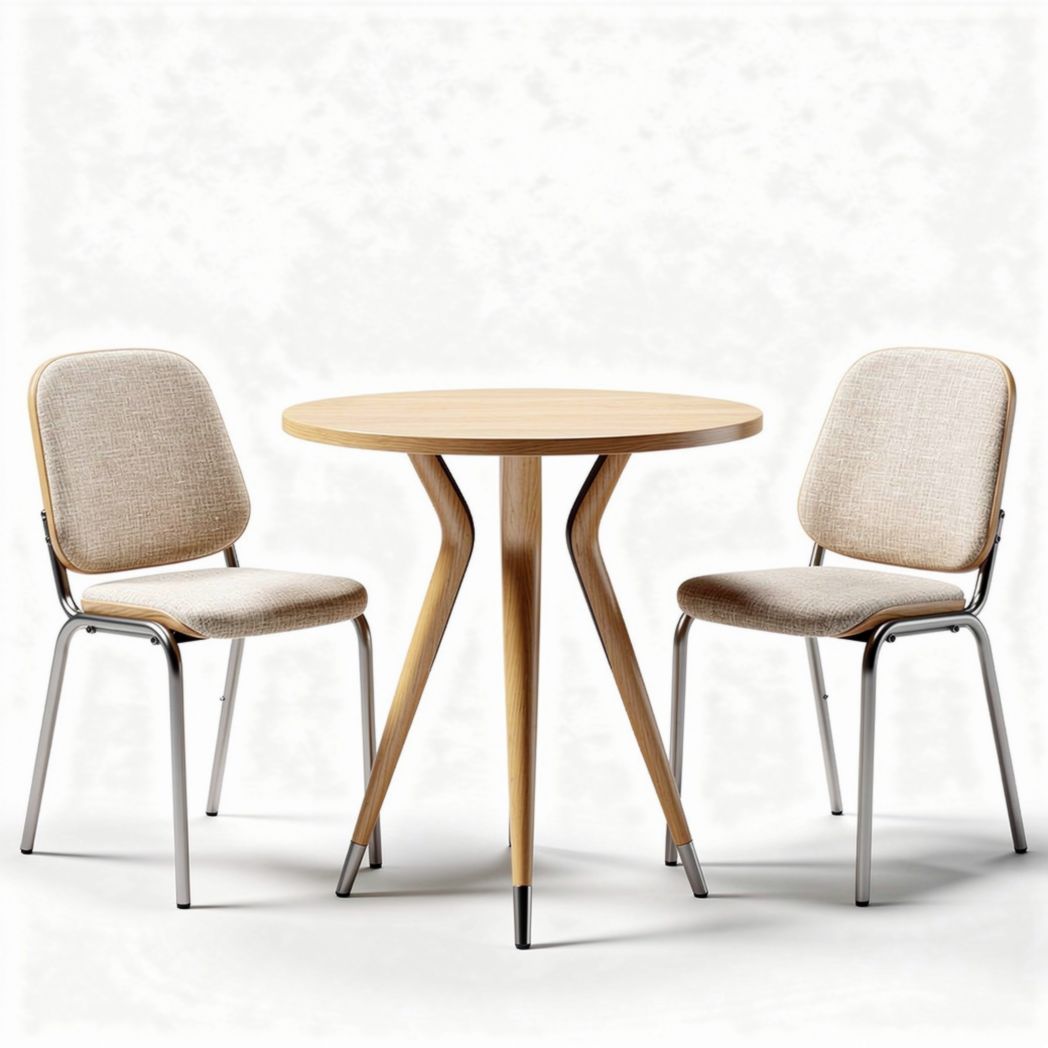 Wooden dining table set with upholstered chairs in beige 70 x 70 x 75cm