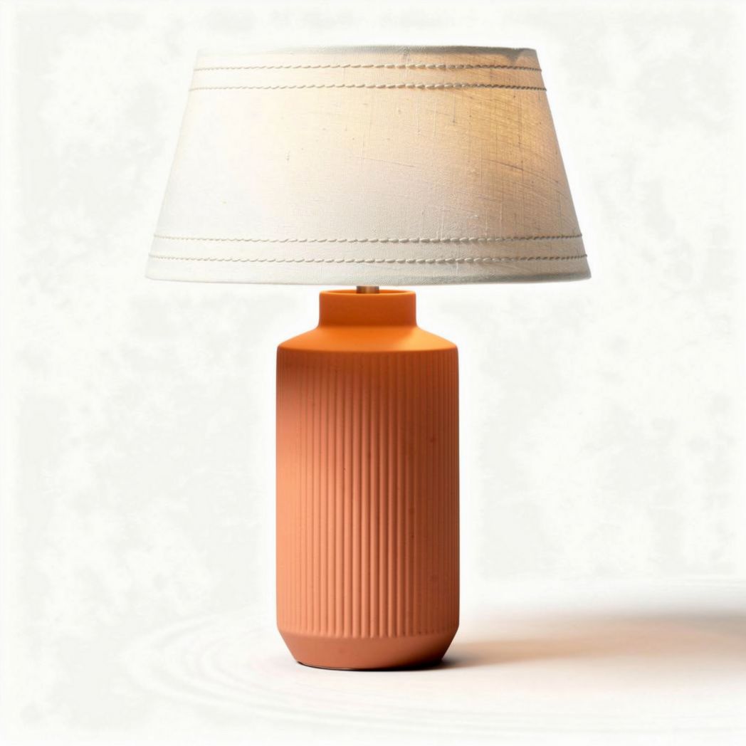 Ceramic table lamp with fabric shade in orange 25 x 25 x 50cm