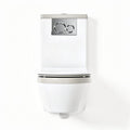 Two-piece elongated toilet with dual flush system in white ceramic 27 x 15 x 29.5 inches