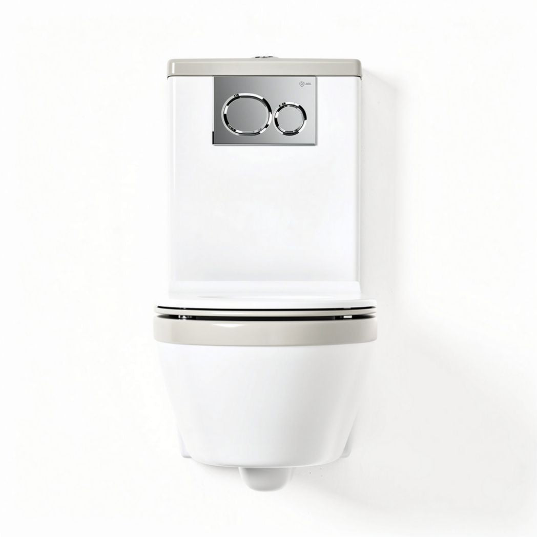 Two-piece elongated toilet with dual flush system in white ceramic 27 x 15 x 29.5 inches