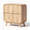 Natural wood storage cabinet with four doors and rounded corners 80 x 40 x 70cm